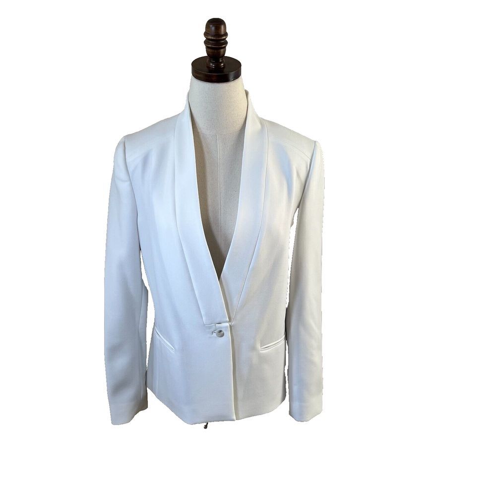 J BRAND Emily Stretch Blazer White Size Medium Shawl Collar One Button Tailored